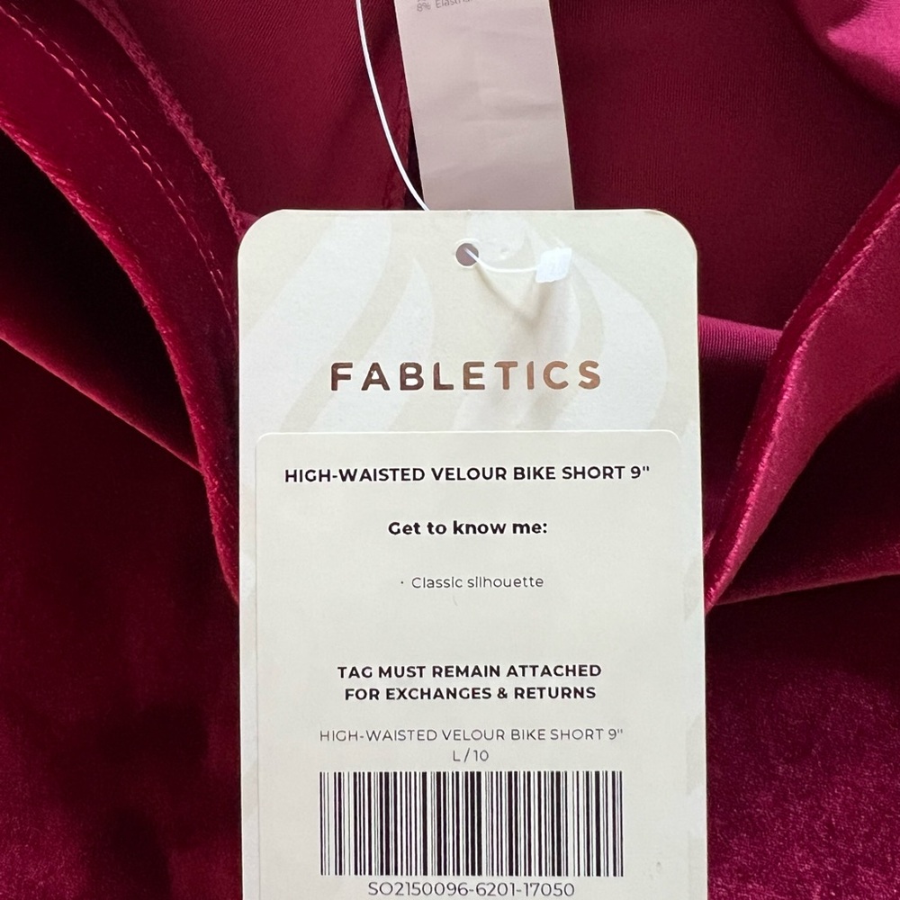 Fabletics Deep Pink Red Velour 9” Bike Shorts - Picture 12 of 15